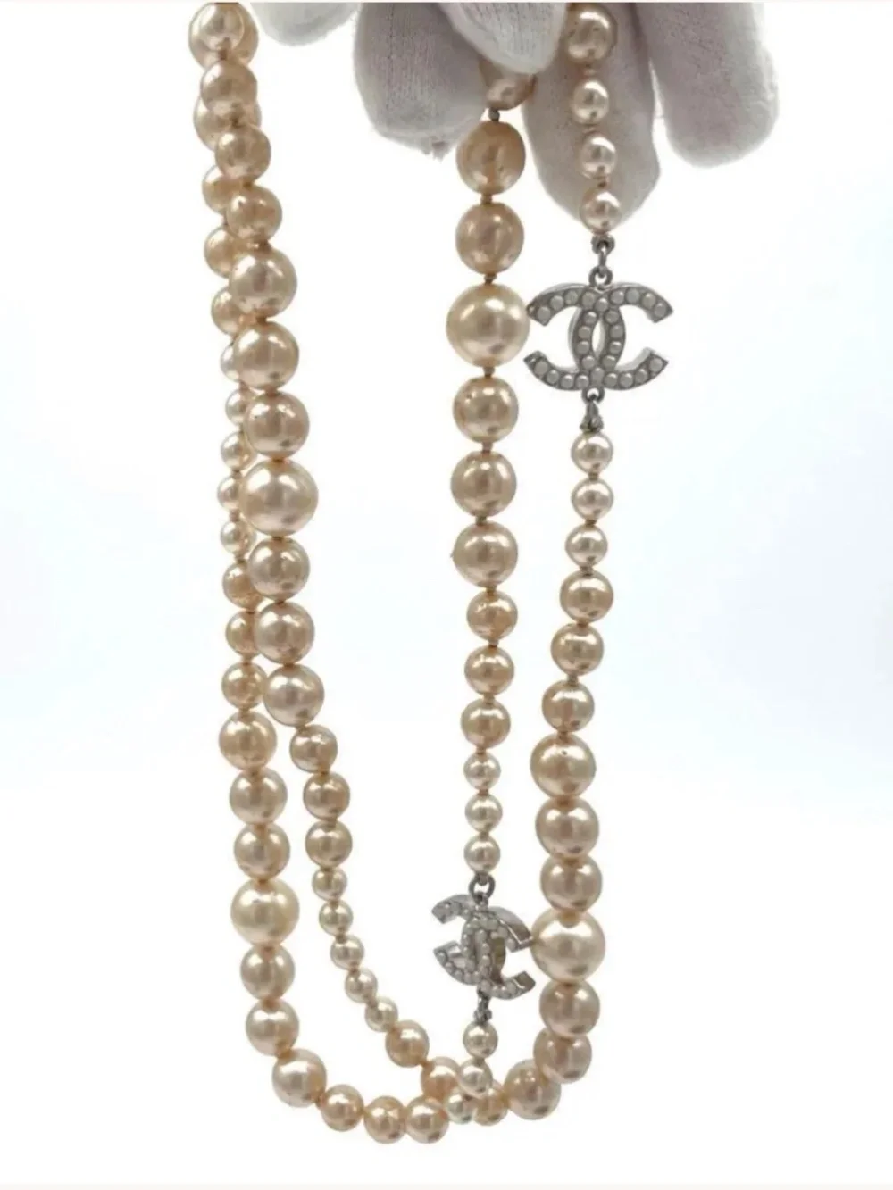 Vintage Chanel 1996 Pearl Necklace | France | Multi-Strand Cream Faux Pearls |